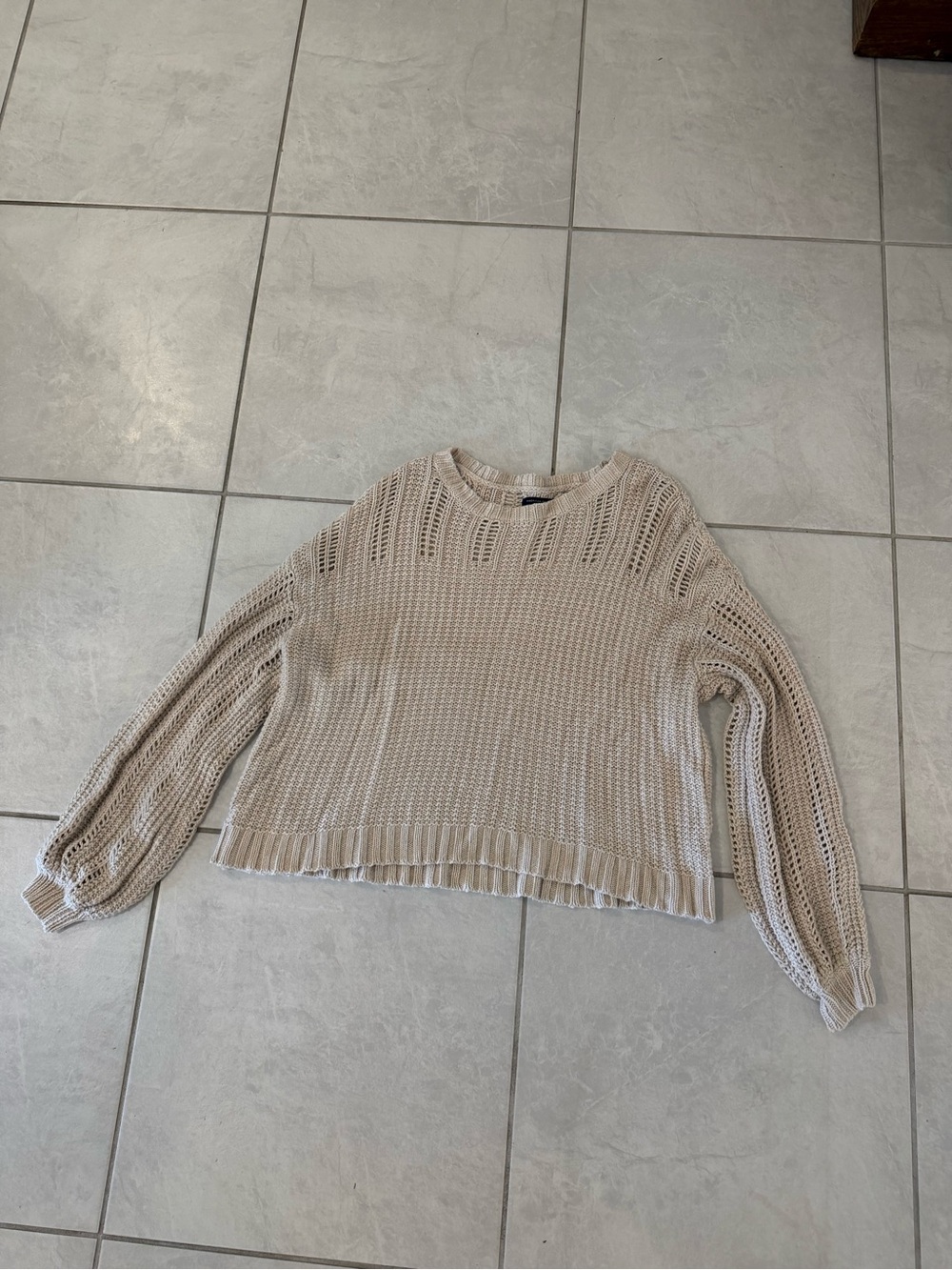 American Eagle Outfitters Beige Open-Knit Sweater